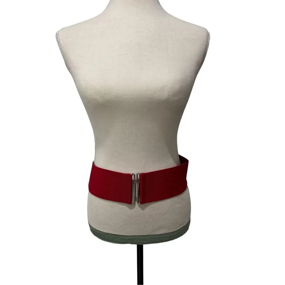 BUNDLE Black & Red Elastic Waist Chic Belt with Silver Buckle One Size